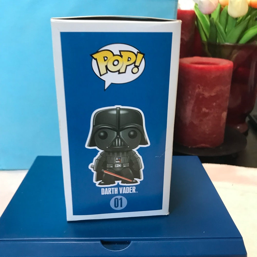 Funko Pop Star Wars Darth Vader #01 Vinyl Bobblehead Large Letter Font Blue Box - Picture 8 of 11